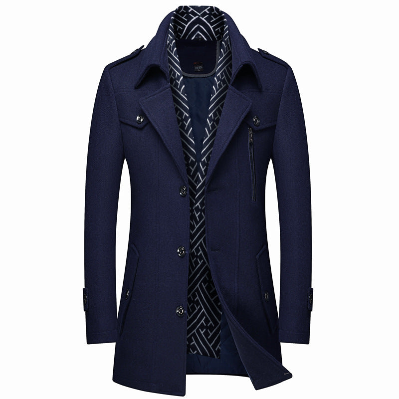 Thickened Men's Wool Woolen Trench Coat