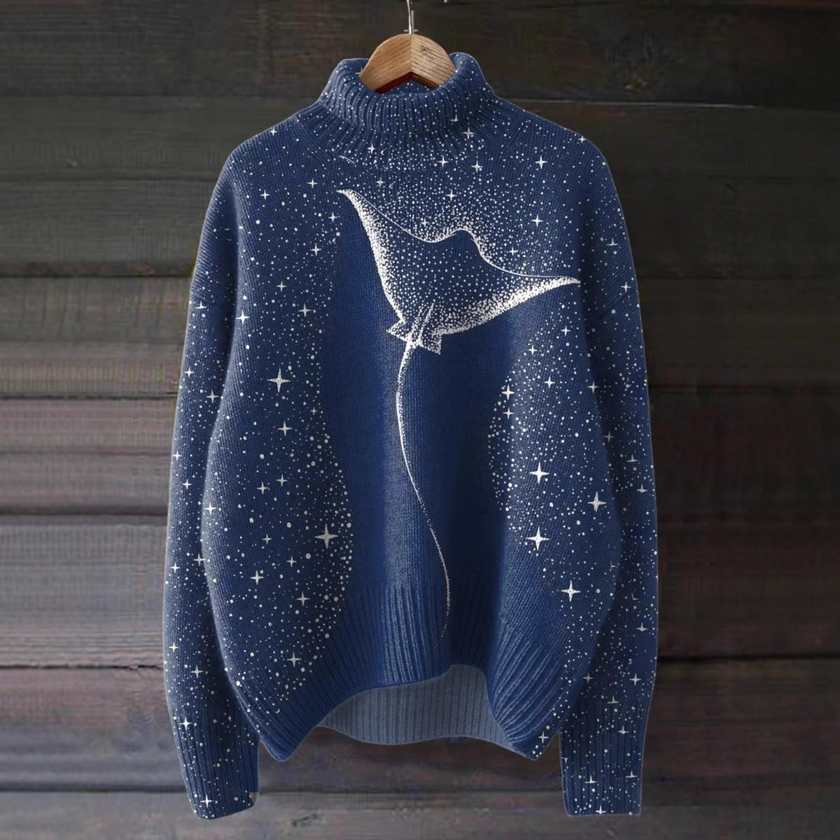 Womens Loose-fitting Semi-high-neck 3D Digital-print Polyester Top For Breathability