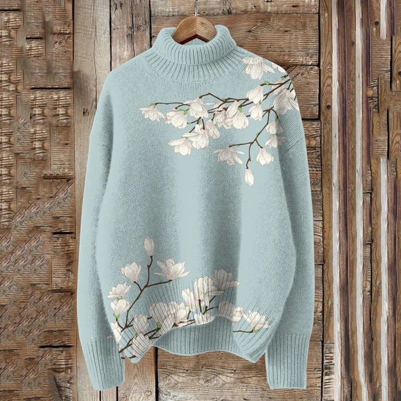 Womens Loose-fitting Semi-high-neck 3D Digital-print Polyester Top For Breathability