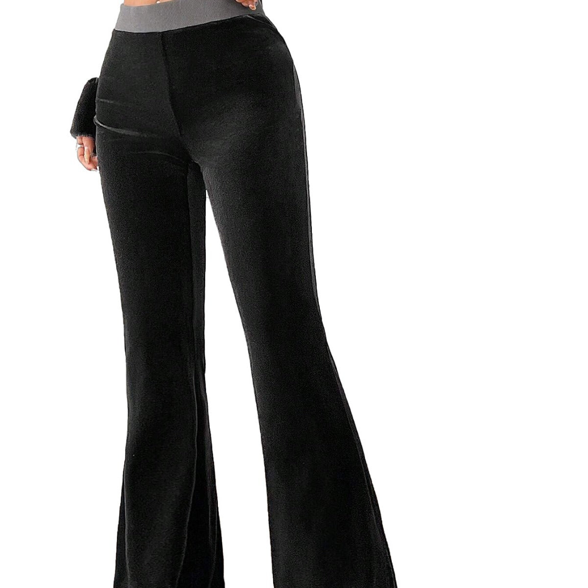 Women's Simple Korean Velvet Casual Pants High-Waisted Slim Fit Elastic Waist Wide-Leg Trousers For AutumnWinter