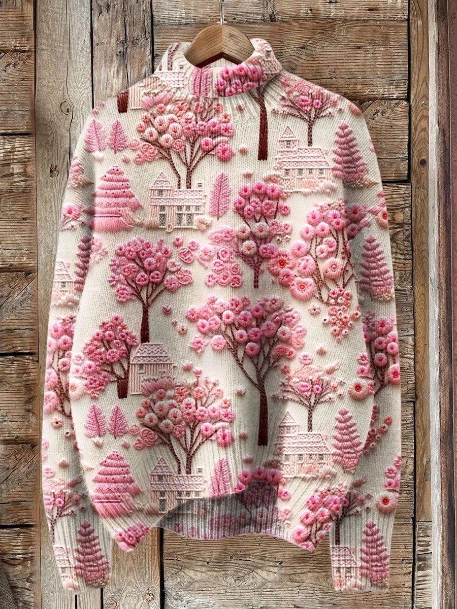 Womens Loose-fitting Semi-high-neck 3D Digital-print Polyester Top For Breathability