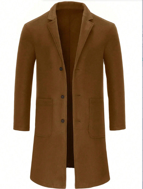 Mens Fashion Single-breasted Wool Trench Coat