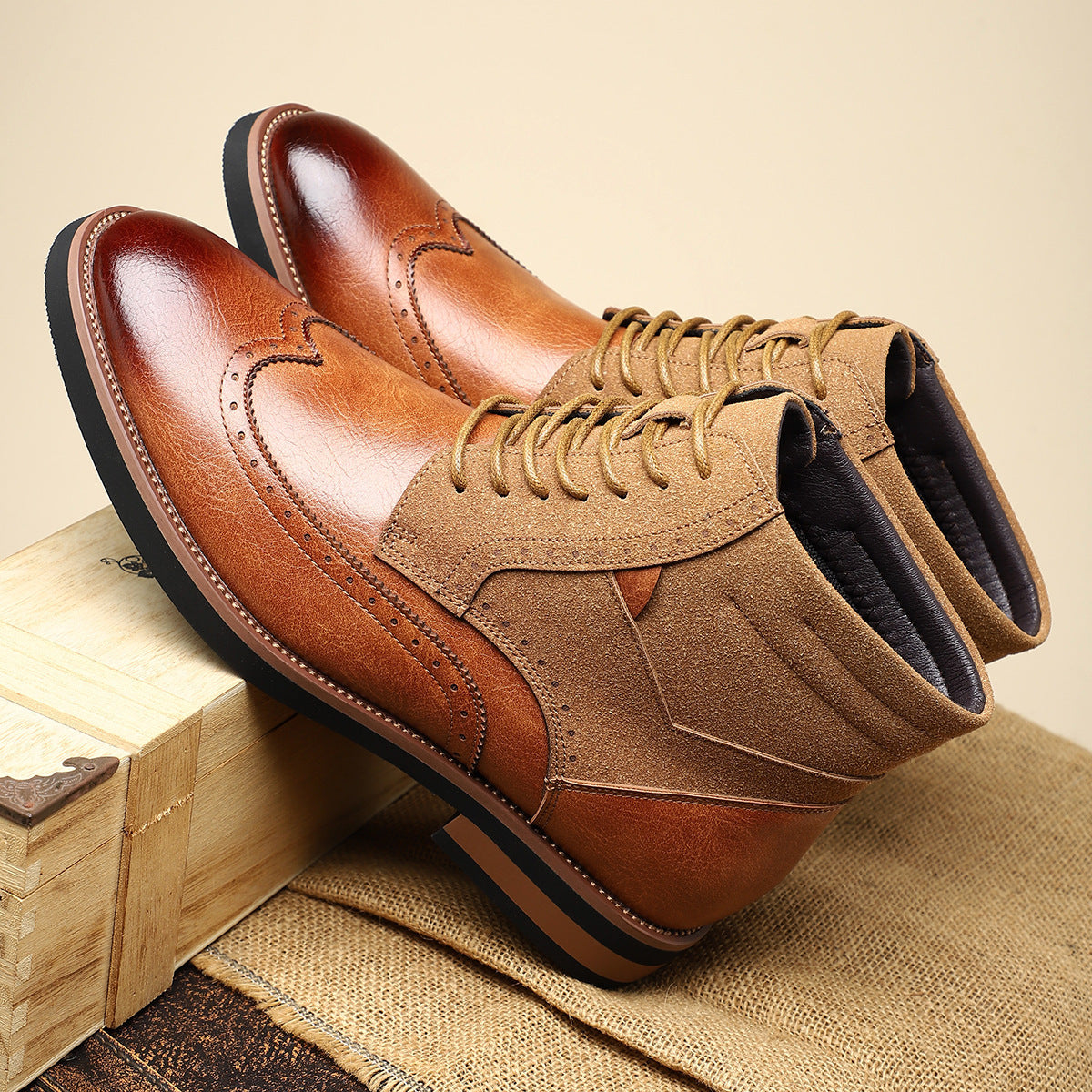 British Style Retro Martin Boots Mid-top Carved Men's