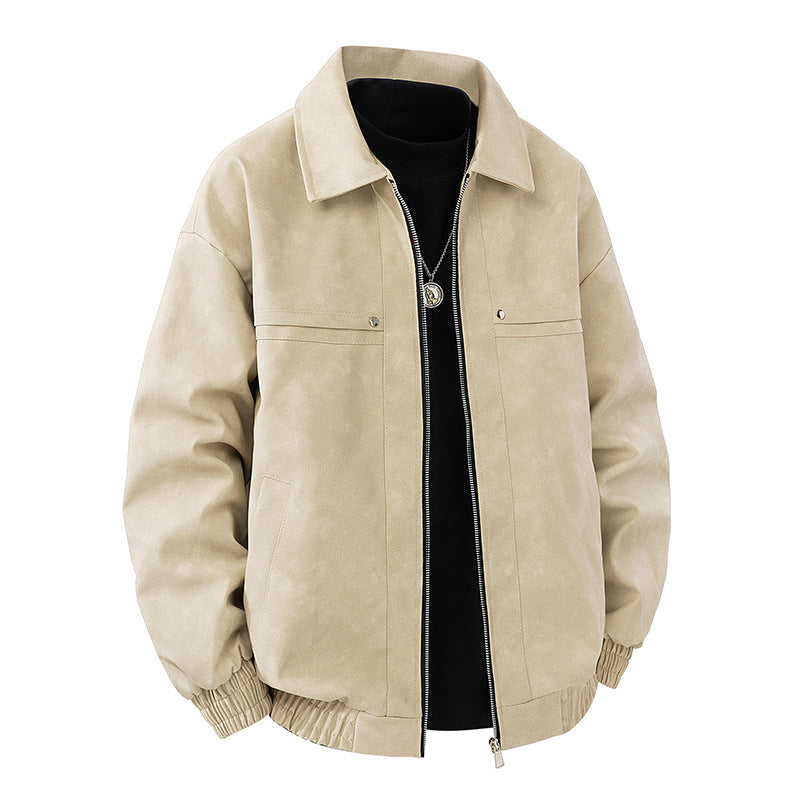 Mens American-style Vintage Solid-color Lapel Jacket