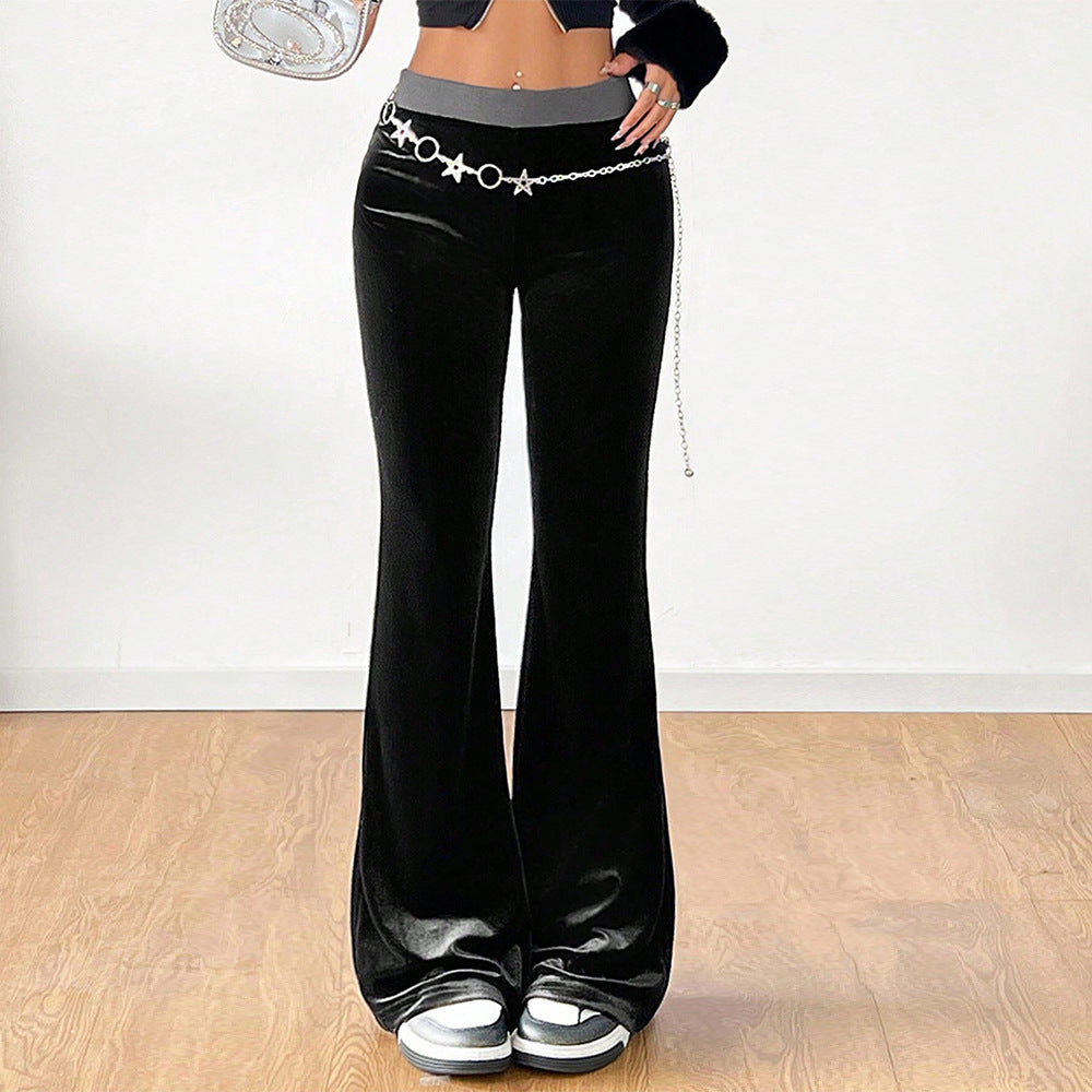 Women's Simple Korean Velvet Casual Pants High-Waisted Slim Fit Elastic Waist Wide-Leg Trousers For AutumnWinter