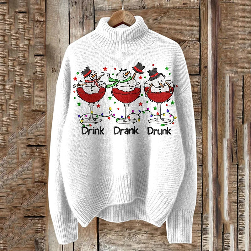 Womens Loose-fitting Semi-high-neck 3D Digital-print Polyester Top For Breathability